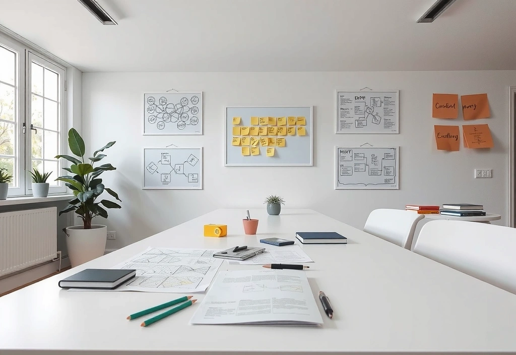 Strategic discovery phase artifacts on a studio table